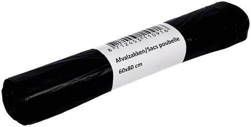 Afvalzak Cleaninq 60x80cm HDPE T23 60L zwart rol à 20 stuks