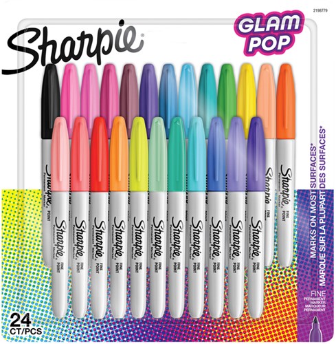 Viltstift Sharpie Glampop fijn assorti blister à 24 stuks