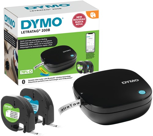 Labelprinter Dymo LetraTag 200B draagbaar bluetooth 12mm zwart promopack