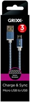 Kabel Grixx Micro USB naar USB-A 3m blauw Wit