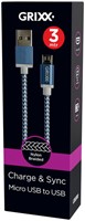Kabel Grixx Micro USB naar USB-A 3m blauw Wit-2