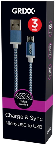 Kabel Grixx Micro USB naar USB-A 3m blauw Wit-2