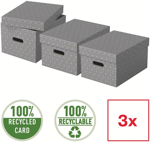 Opbergdoos Esselte home middelgroot 265x205x365mm grijs 3 stuks-2