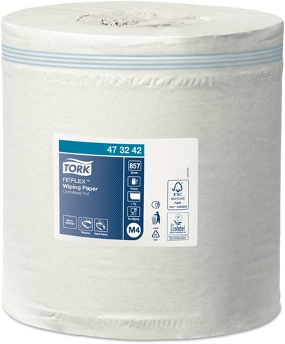 Poetspapier Tork M4 Reflex Advanced 1-laags 857 vel wit 473242-2