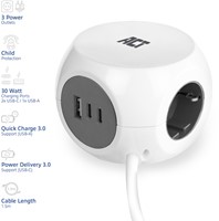 Stekkerblok ACT 3 voudig  inclusief 2x USB C/A 1.5 meter wit/grijs-13