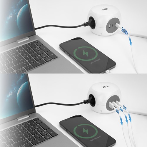 Stekkerblok ACT 3 voudig  inclusief 2x USB C/A 1.5 meter wit/grijs-12