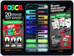 Paintmarker Uni POSCA Sticker Graffiti assorti metalen koffer à 20st