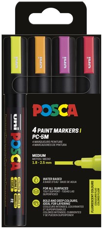 Paintmarker Uni POSCA PC5M medium fluor assorti set à 4 stuks
