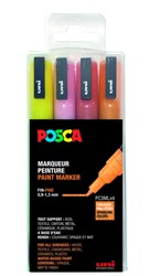 Paintmarker Uni POSCA PC3M fijn glitter warm assorti set à 4 stuks