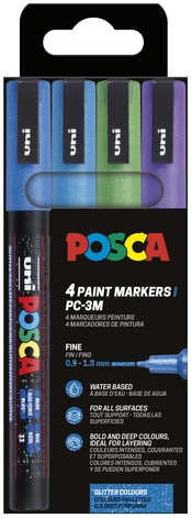Paintmarker Uni POSCA PC3M fijn glitter koel assorti set à 4 stuks