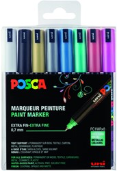 Paintmarker Uni POSCA PC1MR extra fijn metallic assorti set à 8 stuks