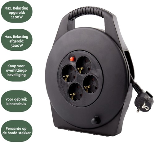 Kabelhaspel BRASQ  4 voudig 15 meter zwart-1