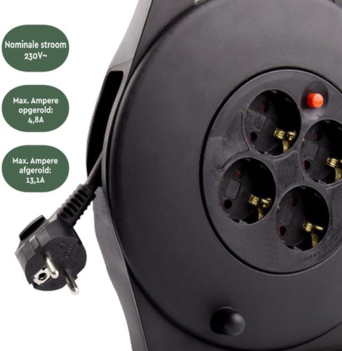 Kabelhaspel BRASQ  4 voudig 15 meter zwart-2