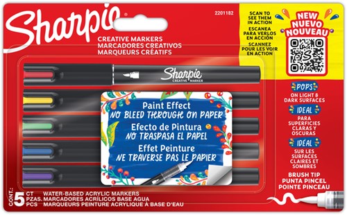 Creatieve marker Sharpie brushpunt assorti blister à 5 stuks