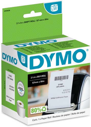 Papierrol Dymo LabelWriter doorlopend 57mmx91m 1 rol wit