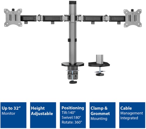 Monitorarm ACT office 2 schermen zilver-2
