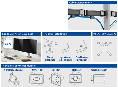 Monitorarm ACT office 2 schermen zilver-3