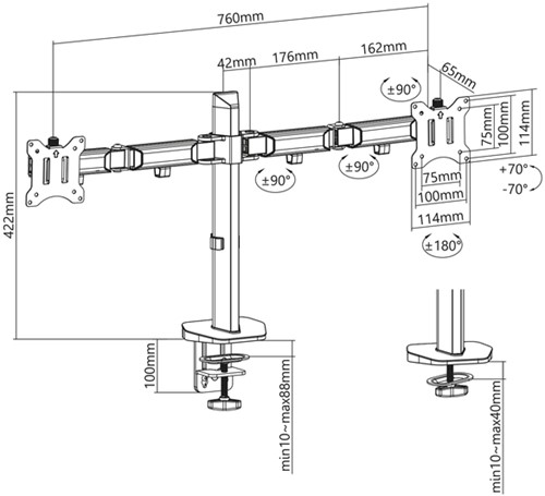 Monitorarm ACT office 2 schermen zilver-4