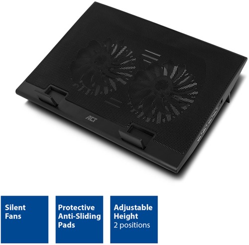 Laptopstandaard ACT 2 standen met ventilator 4-p hub-3