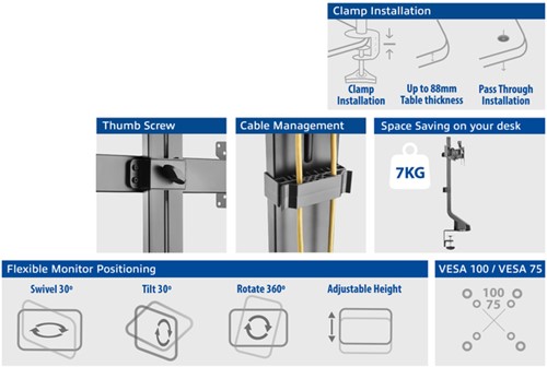 Monitorarm ACT office crossbar 2 schermen verstelbaar-3