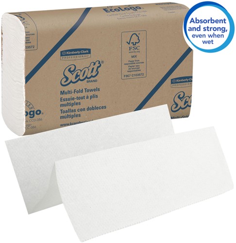 Handdoek Scott m-vouw 1-laags 230x235mm 16x250stuks wit 1804-3