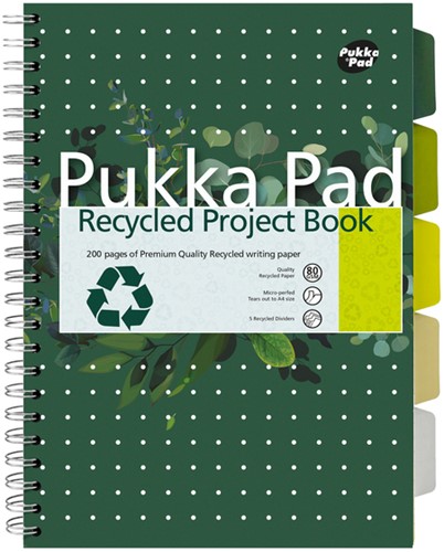 Projectboek Pukka Pad Recycled A4 lijn 5-tabs 4-gaats 200 pagina's 80gr groen