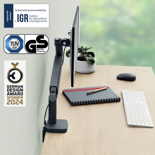 Monitorarm Leitz Ergo ruimtebesparend enkel donkergrijs-6