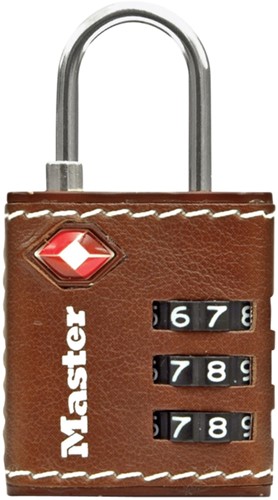 Hangslot Masterlock 3-cijfer combinatie TSA 30mm bruin leer