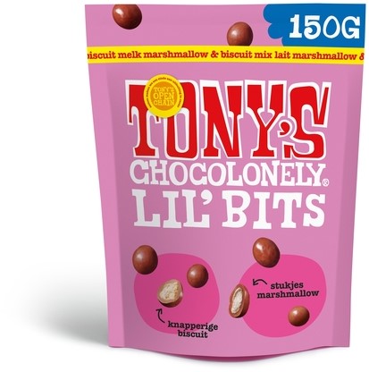 Chocolade Tony's Chocolonely Lil' Bits melk marshmallow & biscuit 150 gram