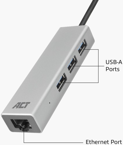 Hub ACT USB-C 3.0 3x USB-A Gigabit ethernet-3