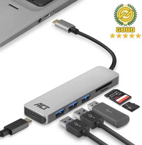 Hub ACT USB-C 3.0, 3x USB-A cardreader PD p-through-2