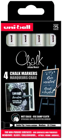 Krijtstift Uni-ball chalk rond 1.8-2.5mm wit 4 stuks