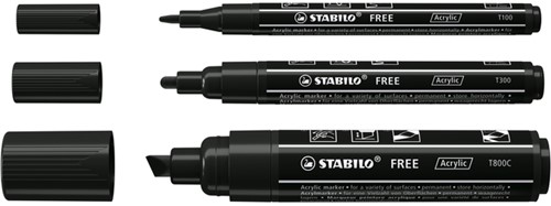 Acrylmarker STABILO  Free Acrylic Mixed Tip set à 3 breedtes zwart-1