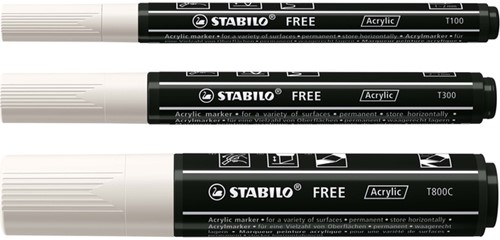 Acrylmarker STABILO  Free Acrylic Mixed Tip set à 3 breedtes wit-3