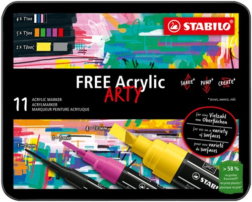 Acrylmarker STABILO  Free Acrylic Starter Kit assorti 11 stuks