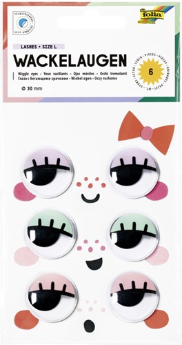 Wiebelogen Folia met wimpers 30mm set à 6 stuks assorti