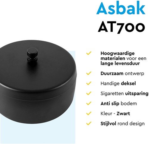 Asbak BRASQ tafelmodel 1 liter met deksel AT700 zwart-5