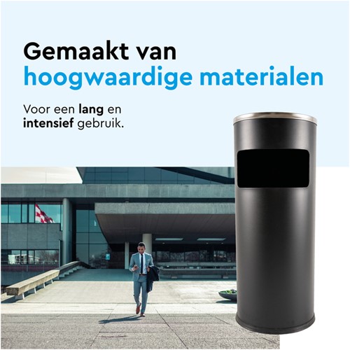 Afvalbak met asbak BRASQ 11 liter AT500 zwart-1