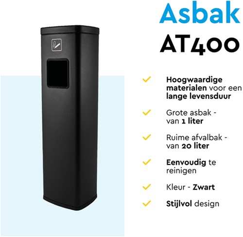Afvalbak met asbak BRASQ 20 liter AT400 zwart-2