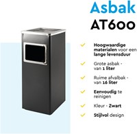 Afvalbak met asbak BRASQ 16 liter AT600 zwart-4
