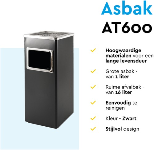 Afvalbak met asbak BRASQ 16 liter AT600 zwart-4