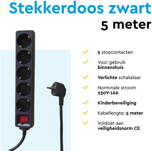 Stekkerdoos BRASQ 5 voudig 5 meter zwart-3