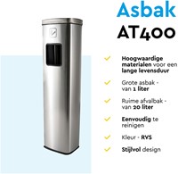 Afvalbak met asbak BRASQ 20 liter AT400 rvs-3