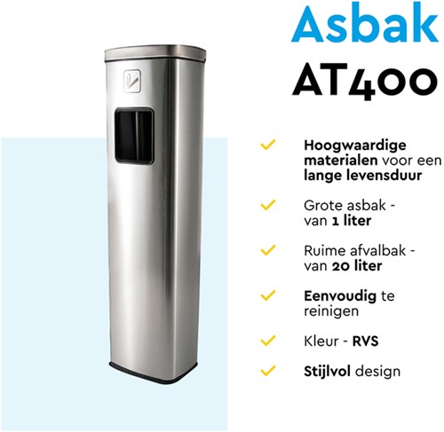 Afvalbak met asbak BRASQ 20 liter AT400 rvs-3