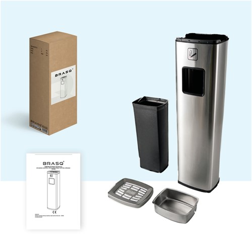 Afvalbak met asbak BRASQ 20 liter AT400 rvs-4