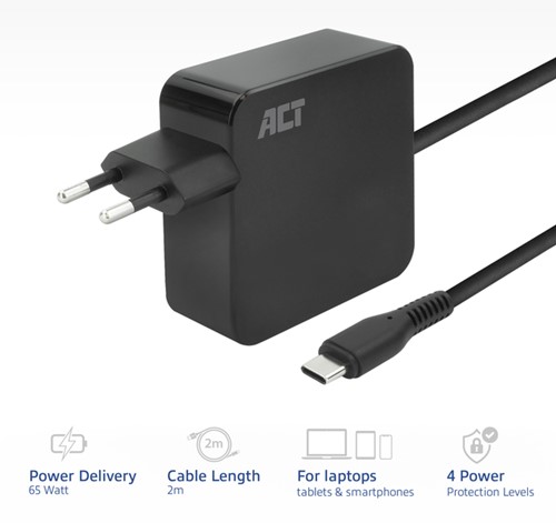 Laptop Oplader ACT USB-C Power Delivery 65W 2mtr-2
