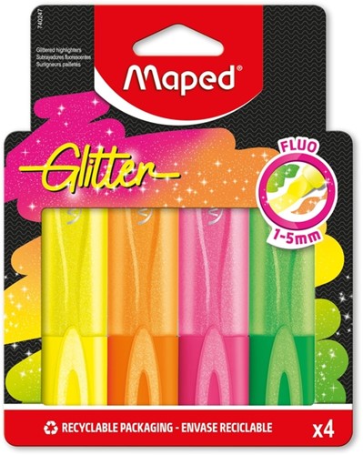 Markeerstift Maped Glitter set à 4 fluoriserende kleuren