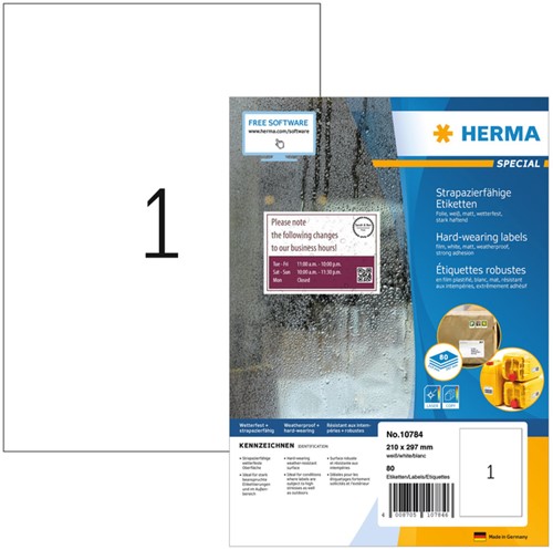 Etiket HERMA 10784 210x297mm weerbestendig wit 80 stuks