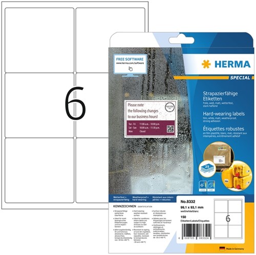 Etiket HERMA 8332 99.1x93.1mm weerbestendig wit 150 stuks