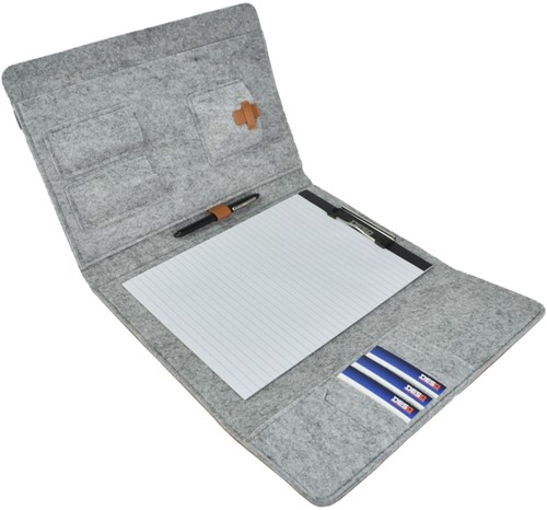 Schrijfmap DESQ A4 vilt met papierclip en elastiek sluiting grijs-1
